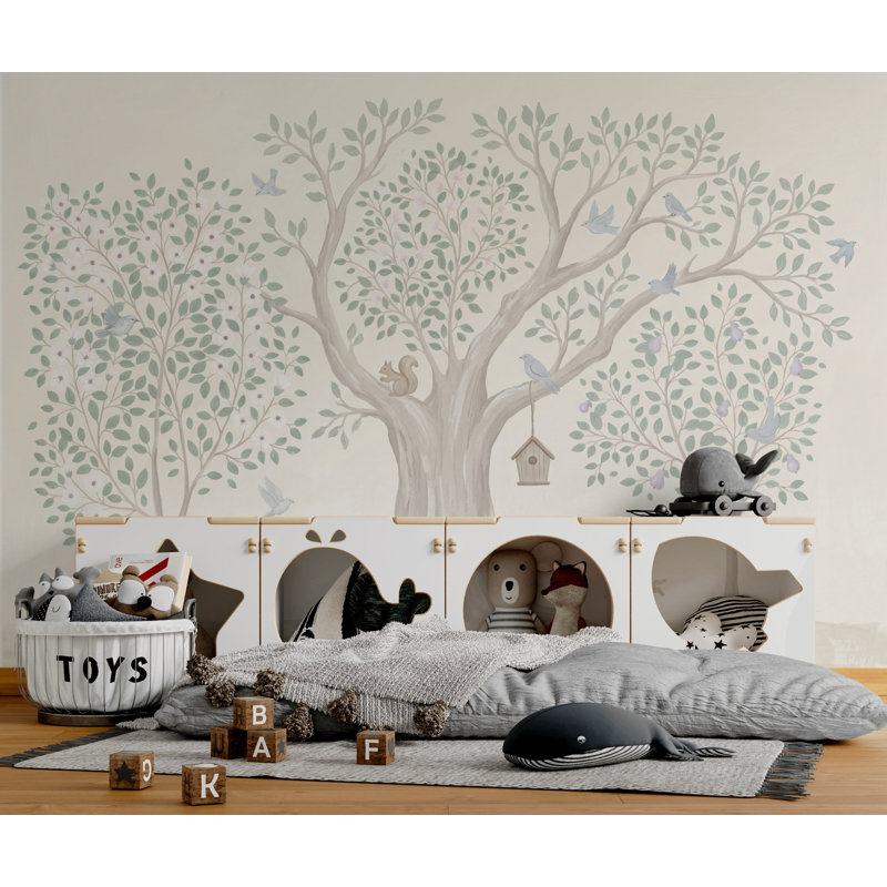 Murale d'arbre Woodland, 120 po x 96 po, Peler et coller