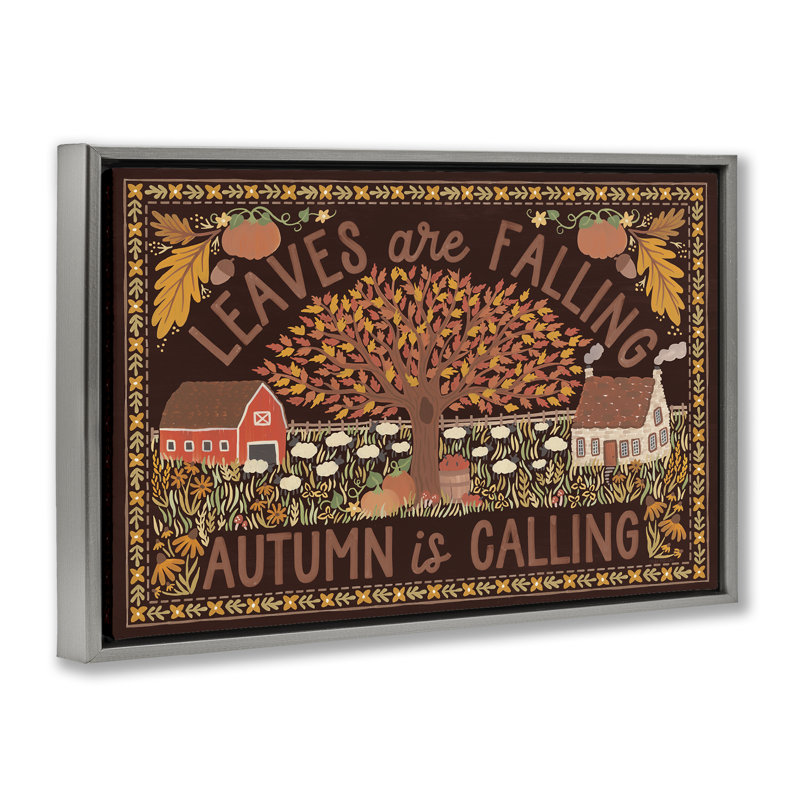 Leaves Falling on Brown Canvas by Laura Marshall, Luster Gray Floater Frame, 17" H x 25" W