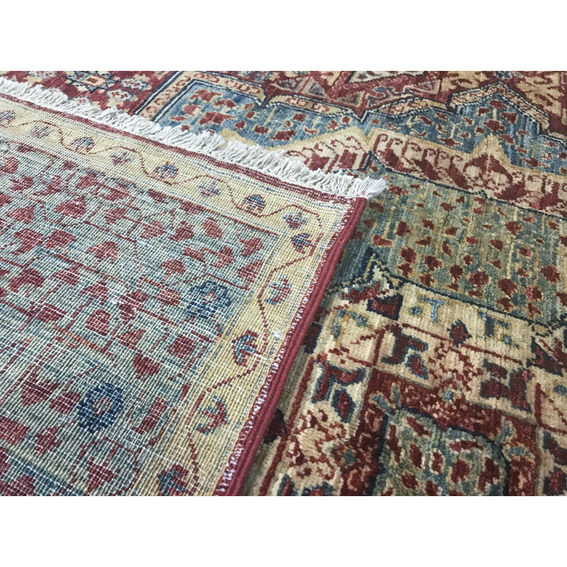 Tapis rouge et bleu noué à la main de haute qualité