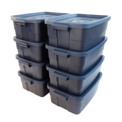 Rubbermaid Roughneck 10 Gal Storage Bins with Lids, 8-Pack, Dark Indigo Metallic