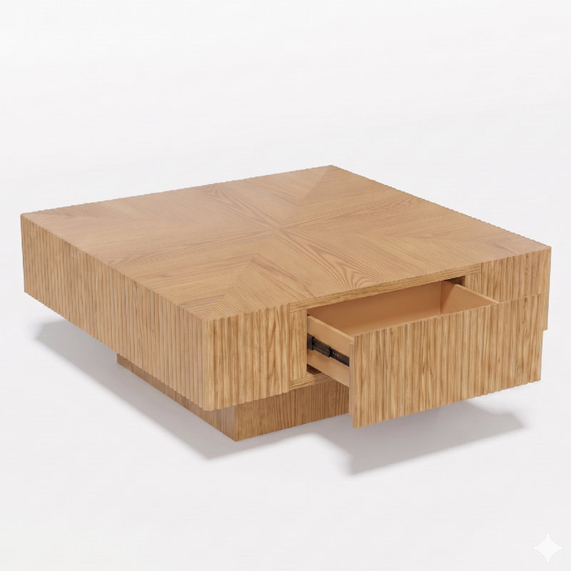 Table basse carrée 35 po, H 13,67 po x L 35 po x l 35 po, Bois naturel