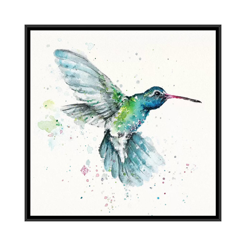 «Hummingbirds Flurry» par Sillier Than Sally - reproduction d'art, H 37 po x l 37 po x P 1,5 po, Toile avec cadre noir