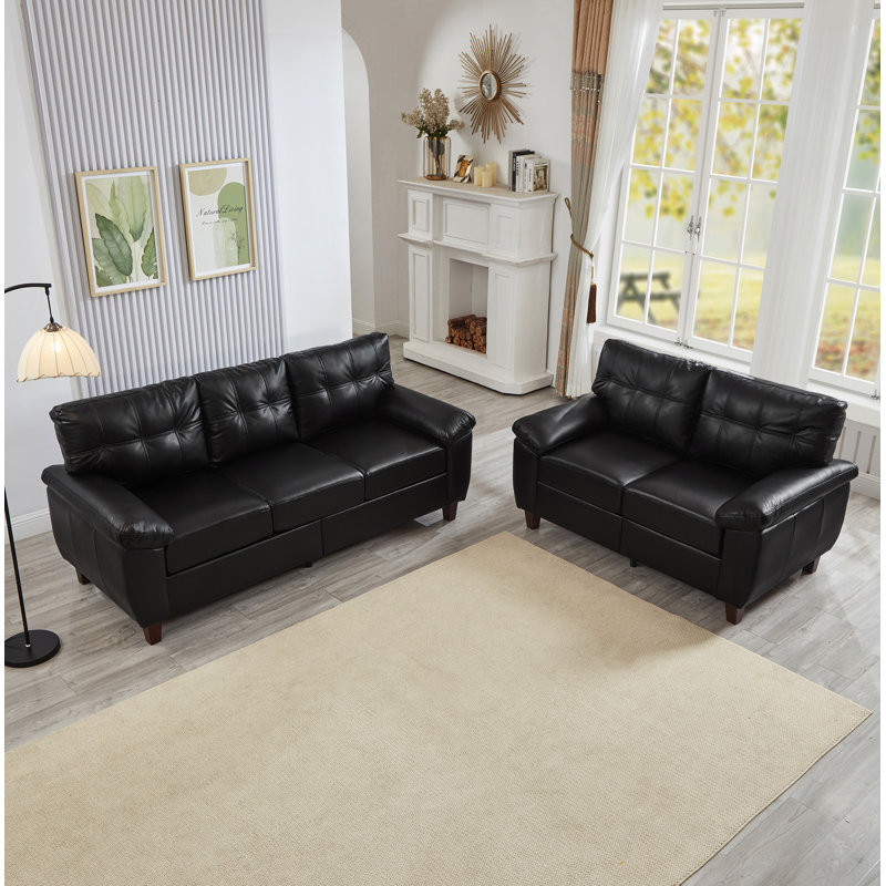 Canapé 2 pièces en similicuir 3 places avec causeuse moderne, canapé de salon avec rangement, grand canapé avec accoudoirs, canapé rembourré en cuir PU