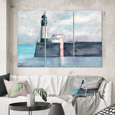 Longue jetée avec un phare - reproduction d'art sur toile nautique et côtière