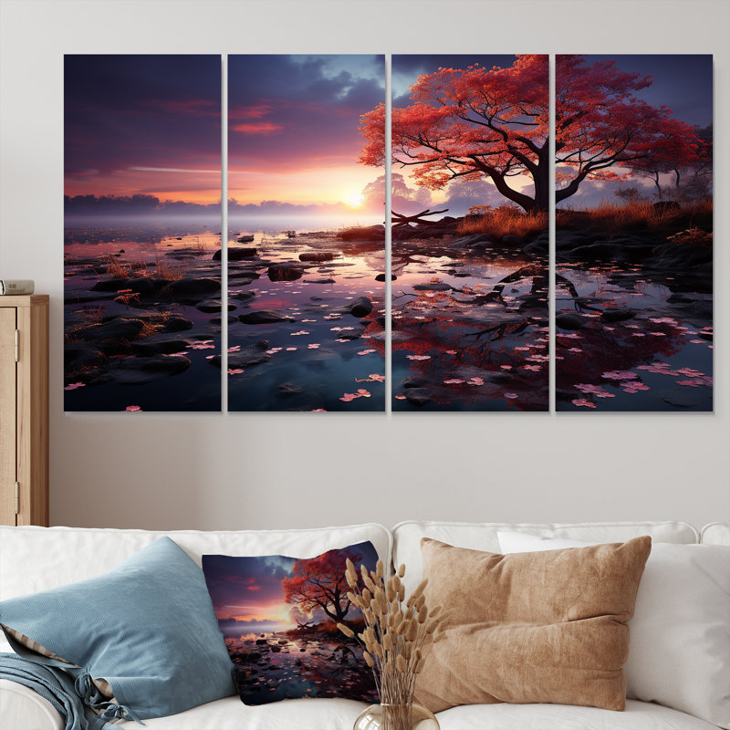 Castellanos - Ensemble d'art mural coucher de soleil 4 pièces, H 32 po x l 64 po