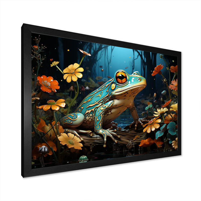 Représentation abstraite de grenouille verte - impression, Cadre simple noir, H 34 po x l 44 po x P 1,5 po