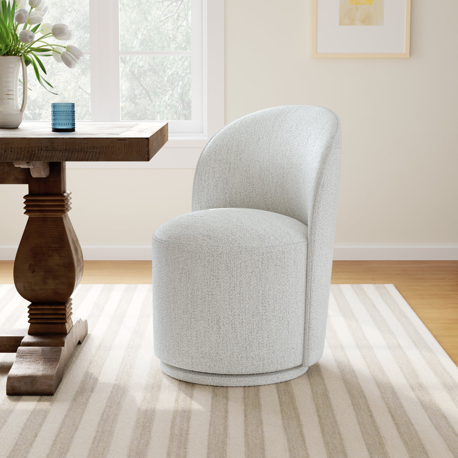 Sharlene Swivel Side Chair, Merino Light Gray Performance