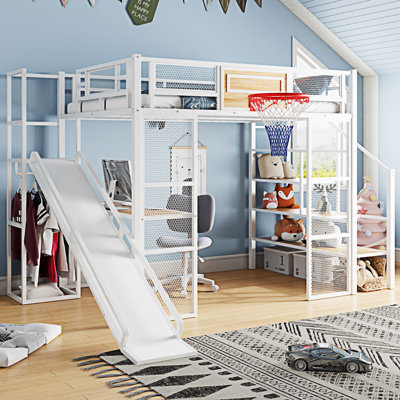 Metal Loft Bed With Built-In Desk
