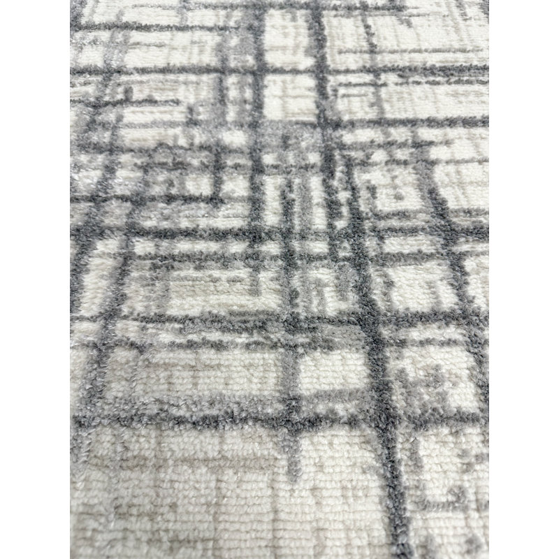 Farley Ivory & Charcoal Striped High-Low Modern Rug, 12'2" x 15'2", Ivory/Charcoal