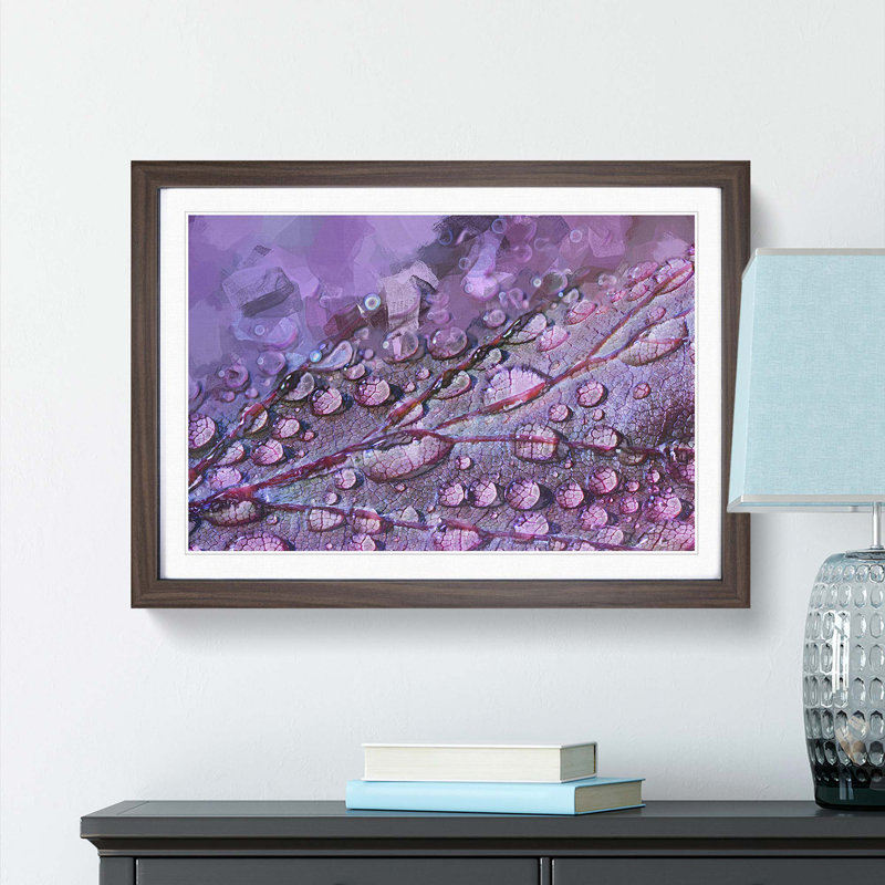 Dewdrops upon a Lilac Leaf in Abstract - Picture Frame Graphic Art Print, Walnut Framed, 36cm H x 48cm W x 2cm D