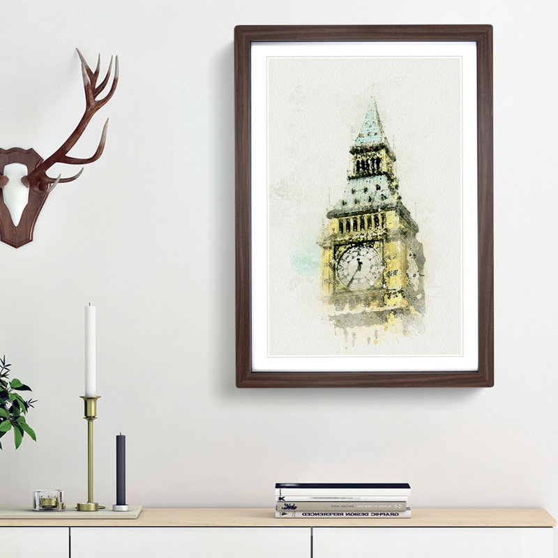 Big Ben in Abstract - Picture Frame Graphic Art Print, Walnut Framed, 36cm H x 27cm W x 2cm D