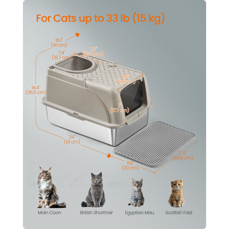 Stainless Steel Enclosed Litter Box, Beige