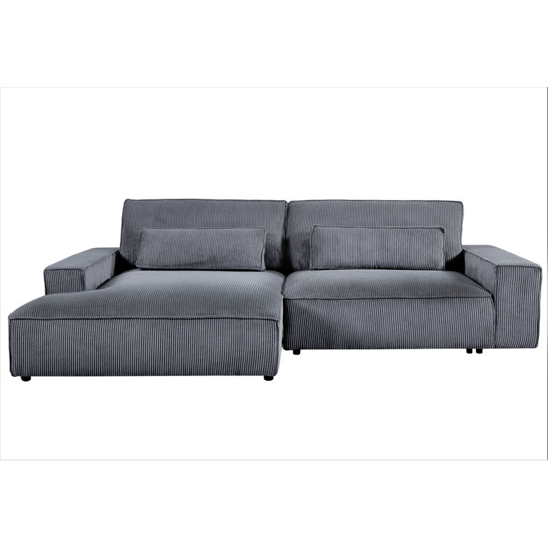 Corduroy L-Shaped Sectional, Dark Gray Corduroy, Left Hand Facing