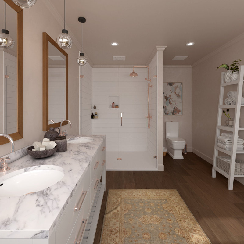 Bella CORE 3 Wall Shiplap Tub and Shower Surround Kit, White, 96" H x 36" W x 36" D