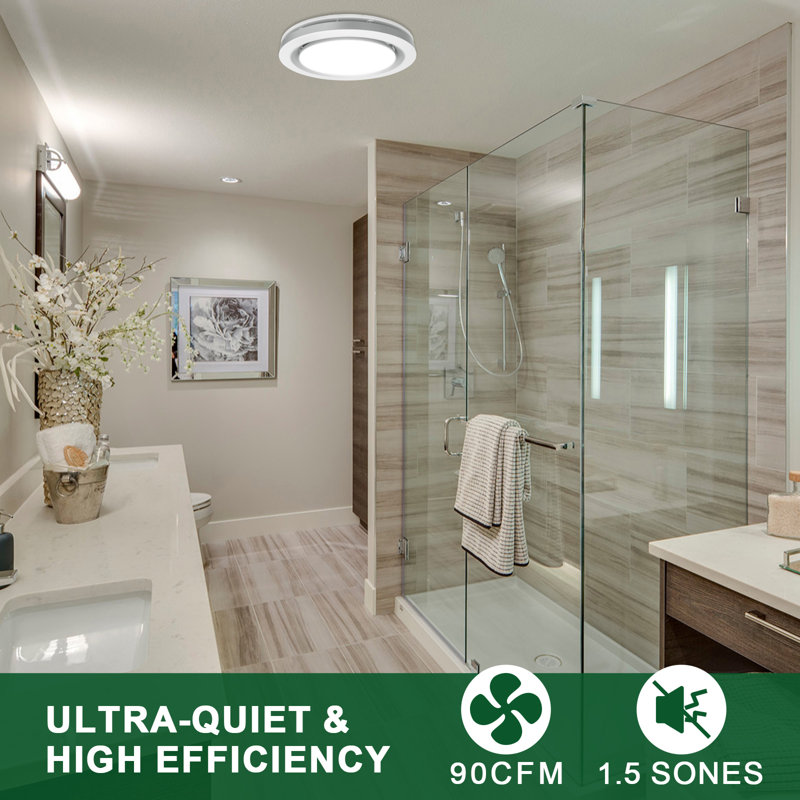 90 CFM Bathroom Ventilation with 3CCT LED Light Exhaust Fan Energy Star Certified, White