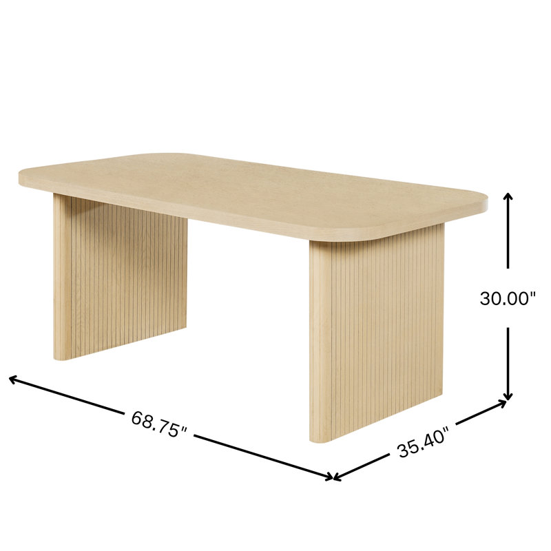 Lily 68.75" Rectangular Dining Table with Ribbed Rubberwood Legs