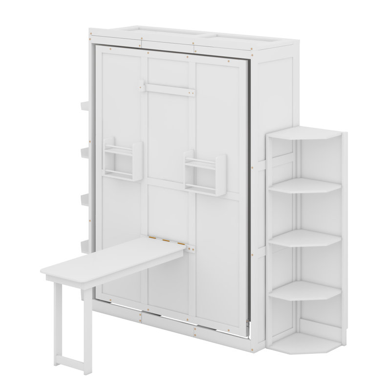 Lit escamotable avec armoire murale cachée, Blanc
