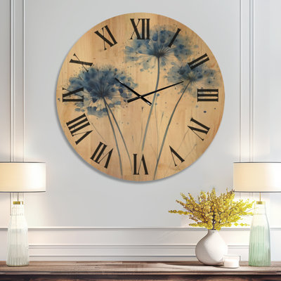 Horloge murale scandinave surdimensionnée en bois Blue Dandelion Wish