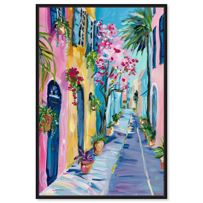 Art Remedy The Colorful Streets, cadre coloré bord de mer 57423, Cadre noir, H 31 po x l 31 po