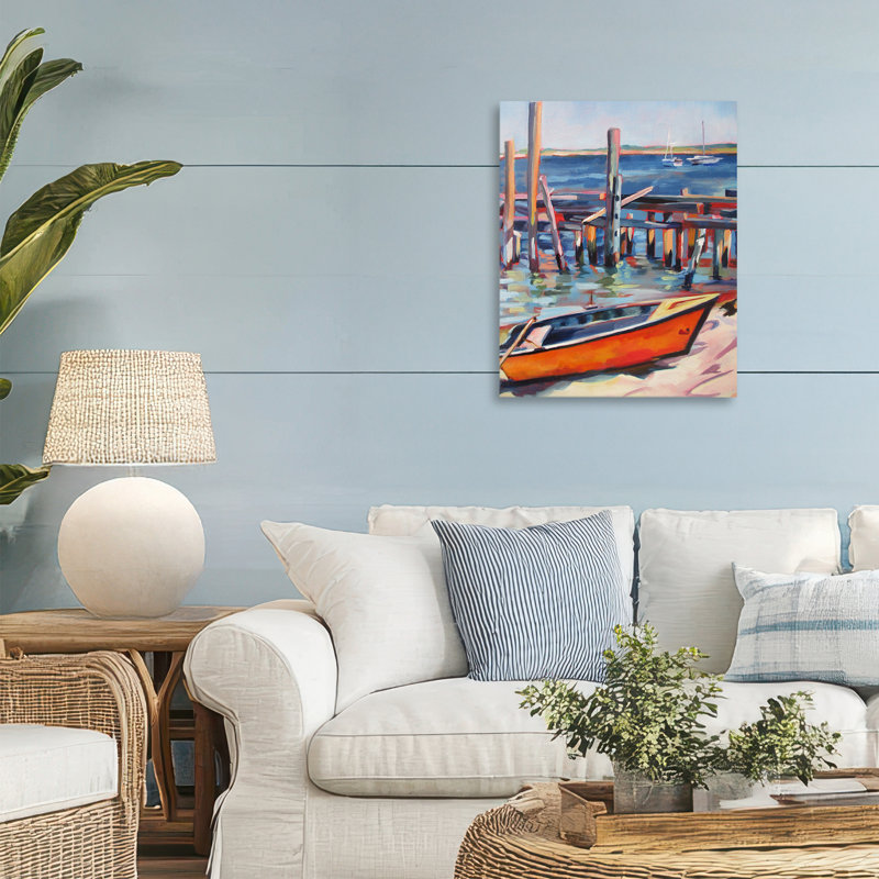 Toile de bateau sur le port de la ville, design par Maxine Shore, H 20 po x l 16 po