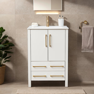 Ensemble de meuble-lavabo simple autoportant à 2 portes et 2 tiroirs en grain de bois noir 24 po Martricia