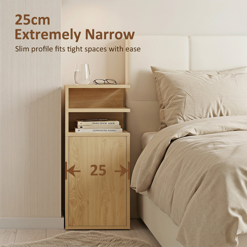 25 cm W Particle Board Bedside Table, Brown