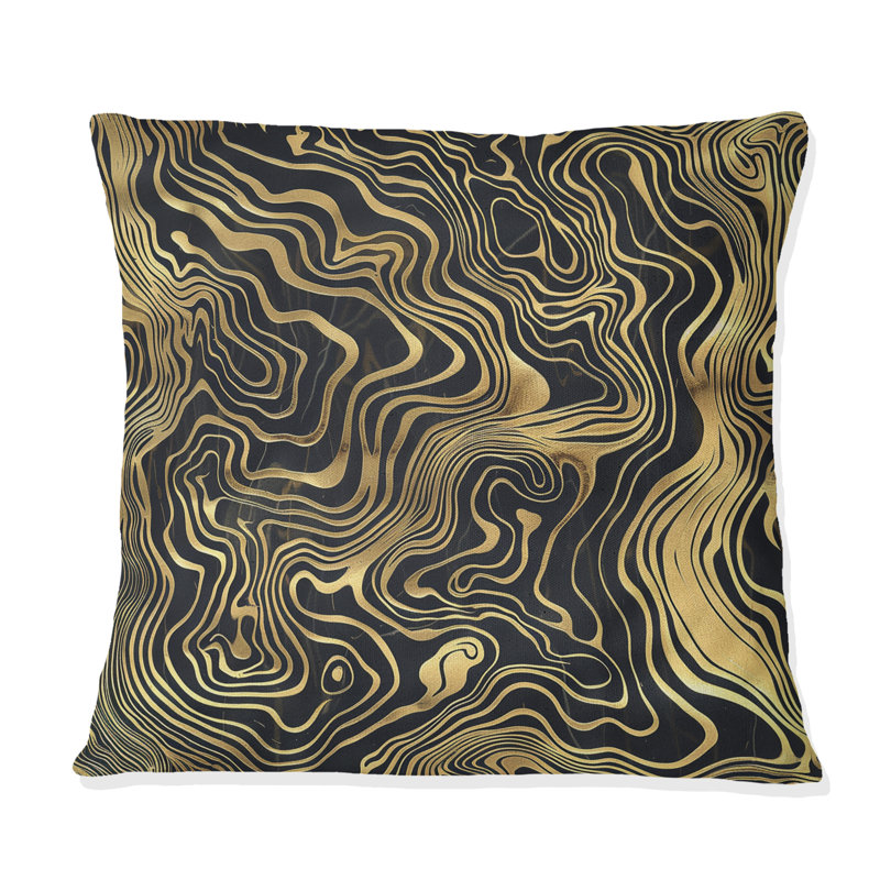 Coussin décoratif doré et noir, H 16 po x l 16 po