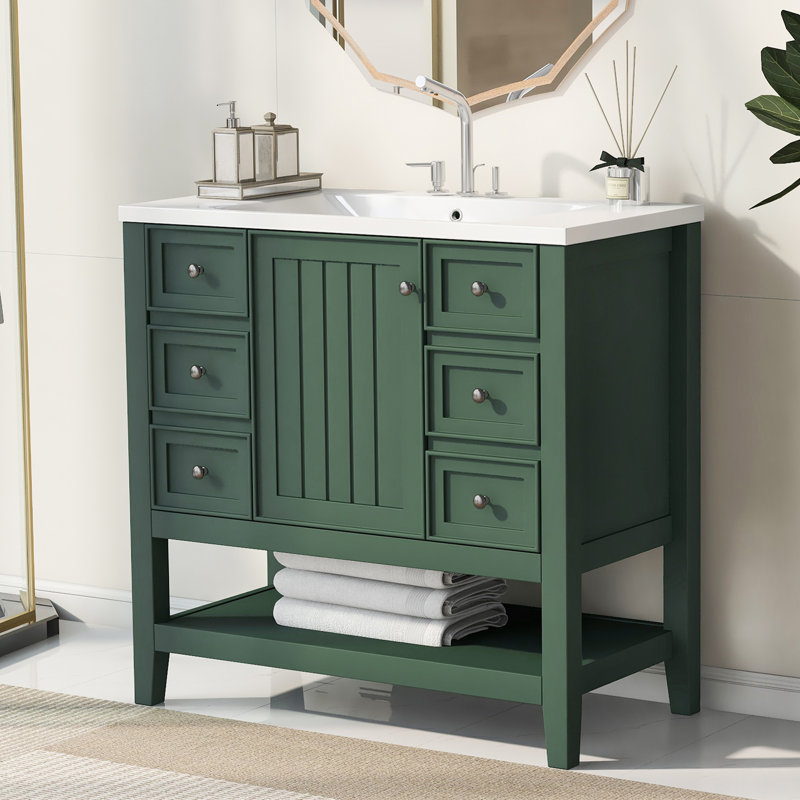 Ensemble de meuble-lavabo simple 36 po avec comptoir en céramique Tylerr, Vert
