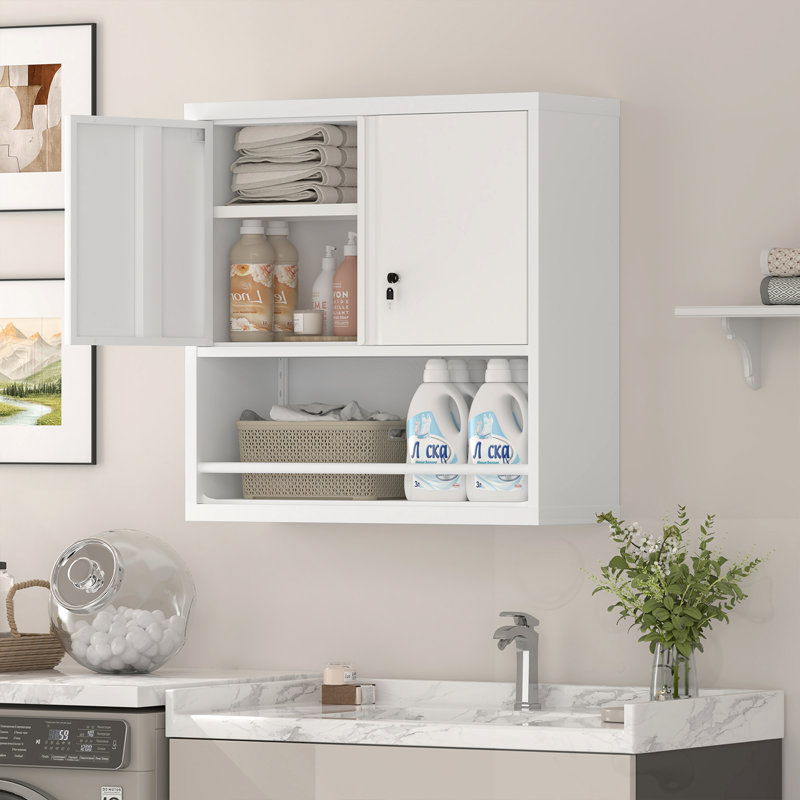 Metal Adjustable 2 Doors Metal Storage Cabinet With Adjustable Shelves, White