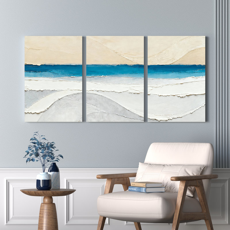«Abstract Ocean Waves», ensemble de 3 reproductions d'art sur toile tendues, H 18 po x l 36 po
