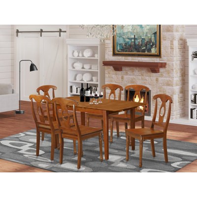Ensemble de table de salle à manger 7 pièces composé d'une table de salle à manger rectangulaire avec rallonge papillon et 6 chaises, brun selle