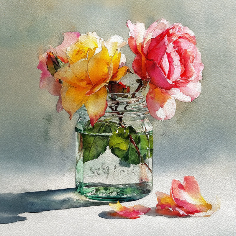 «Roses in Glass V», art mural sur toile tendue, H 40 po x l 40 po
