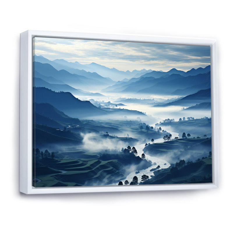 " Thailand Misty Mountains ", 30" H x 40" W x 1.5" D, White Floater Framed