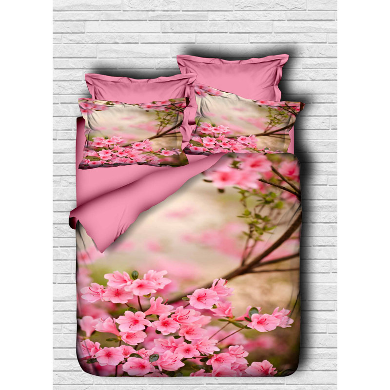 Ensemble de housse de couette très grand luxe (3 pièces), 240 x 86,6 pouces | Tige 100% microsatine de polyester et dessous 100% coton | Lavable à la machine, fermeture à glissière | Conception élégante rose, verte et brune, douce et durable