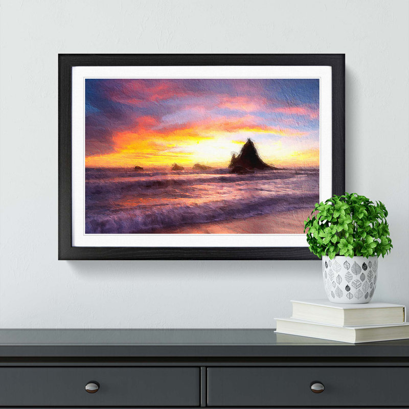 Martins Beach - Picture Frame Painting Print, Black Framed, 48cm H x 65cm W x 2cm D