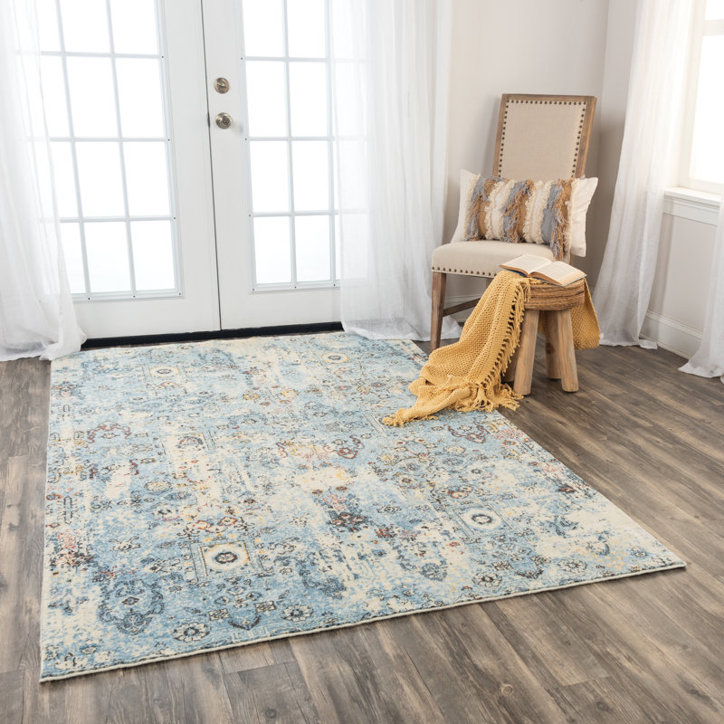 Tapis bleu / beige en laine Maratea, Rectangle 5 pi x 8 pi