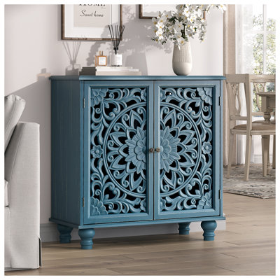 Accent Cabinet With 2 Doors, Storage Cabinet With Adjustable Shelf, Sideboard Buffet For Living Room, Entryway, Dining Room, Blue