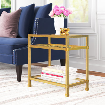 Genevieve Glass Top Pedestal End Table with Storage