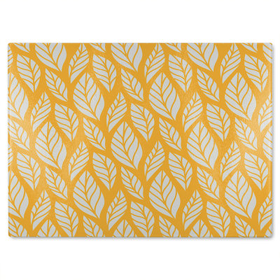 White Leaf Pattern On Glass Chopping Board