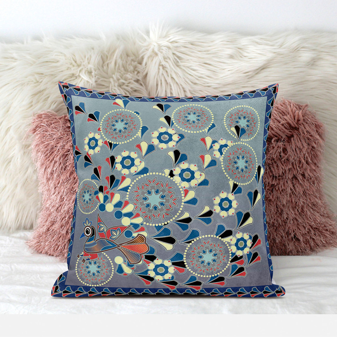 Glory of Flowers Peacock Floral Square Cushion With Filling