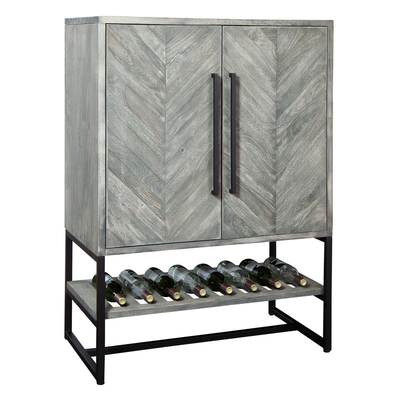 Jamaica Inn Weathered Gray Wine Cabinet with Stemware Rack