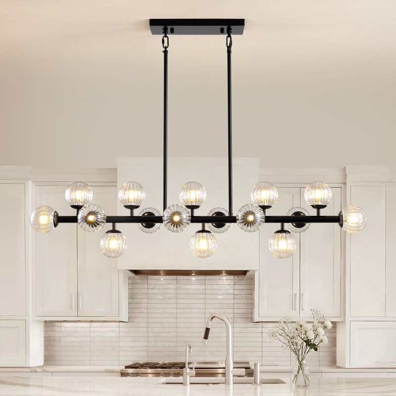 Faustena 16-Light Dimmable Bubble Glass Golden Sputnik Modern Linear Chandelier, Black