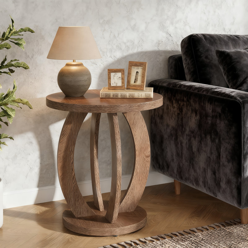 Pedestal Side Table Set, Brown