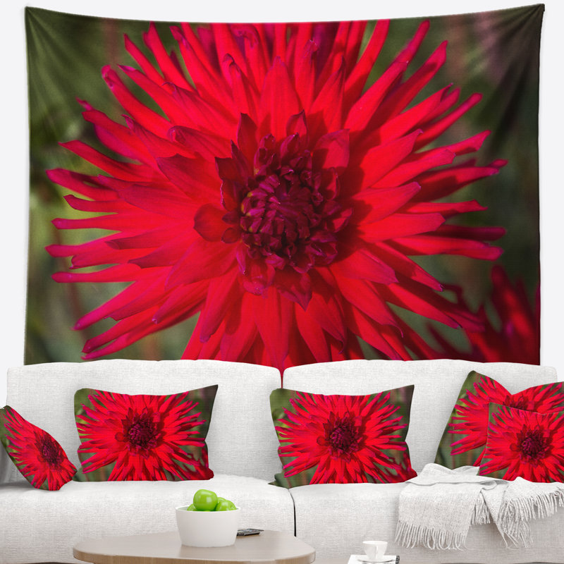 Magnifique fleur dahlia sur tapisserie vert, H 32 po x l 39 po
