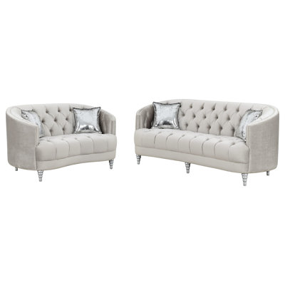 Grey Upholstered With Modern Traditional Style, Velvet Upholstery, And Rhinestone Tufting For A Sophisticated Appeal 2 Nailhead Trim Solid Turned Wood Legs Stylish Living Room