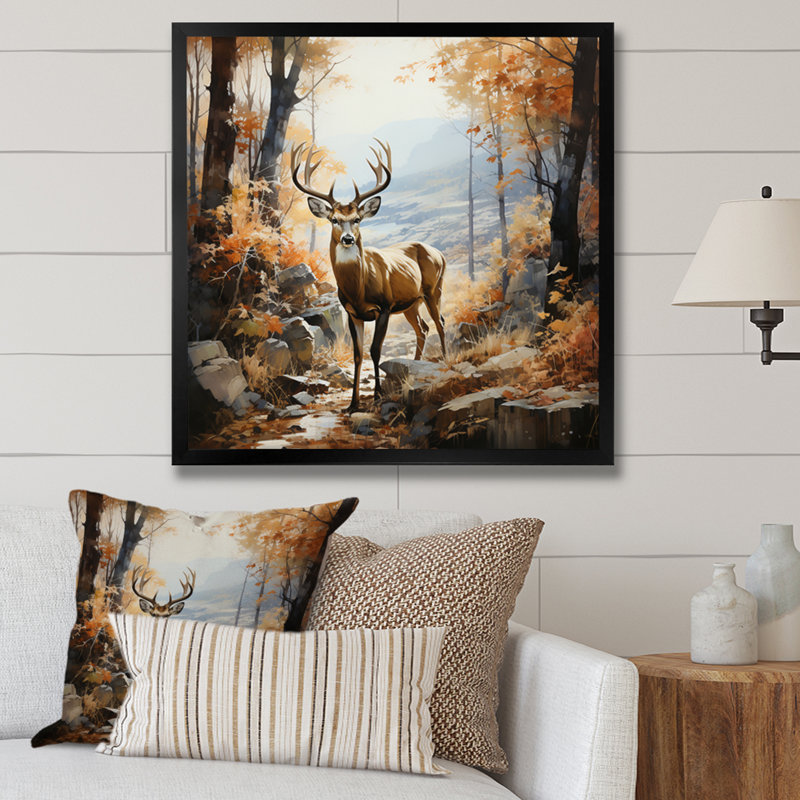 " Deer Autumn Serenade ", 30" H x 30" W x 1" D, Black Single Picture Framed