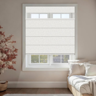 Top-Down Bottom-Up Roman Shades,Cordless Simple Van‑Linen‑Blend Blackout Roman Shades for Windows, Full Light Blocking Fabric Roman Blinds for Bedroom White, 60"W×48"H
