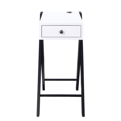 White And Black Side Table With USB Ports