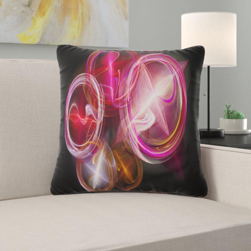 Bureau Fractal - Coussin imprimé abstrait, 16 po x 16 po, Rouge / noir