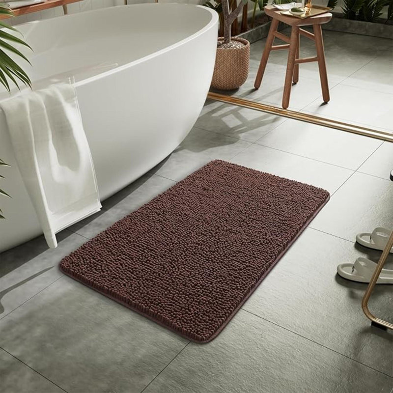 Tapis de bain de luxe à poils longs, tapis de bain antidérapant lavable pour la douche de la salle de bain, tapis moelleux moelleux absorbants en chenille